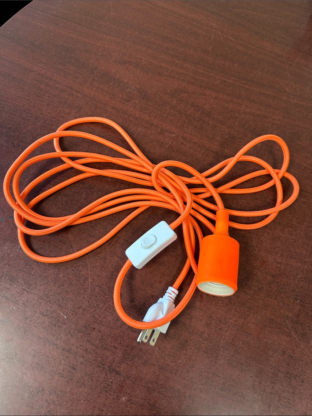 NWOT Orange Fabric Cord Pendant Lamp Holder with Inline Switch